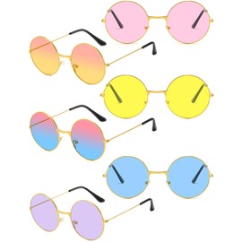 FSLLZCJY 6/12/24 Pairs Round Hippie Glasses 60s 70s Retro Circle Sunglasses for Women Men Disco Party Accessory Masquerade Costume(6)