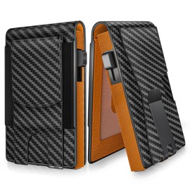 GIGIGO Wallet for Men, Mens Minimalist Wallet 9-12 Cards, Slim Compact Wallet with Money Clip & ID Window, RFID Blocking Smart Pop Up Card Wallet, Great Gifts（Black & Orange）