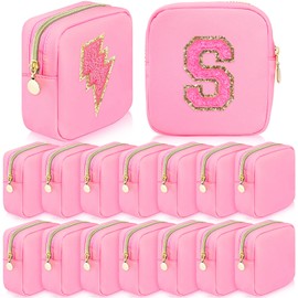 Giesiery 16 Pieces Small Makeup Bags Bulk Nylon Cosmetic Bags Preppy Makeup Pouch Waterproof Toiletry Bags Portable Storage Zipper Nylon Coin Pouch for Women Girls Purse Gift (Light pink)