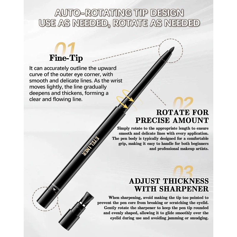 Black Gel Eyeliner Pencil,Waterproof Eye Liner Waterline Pen for Women