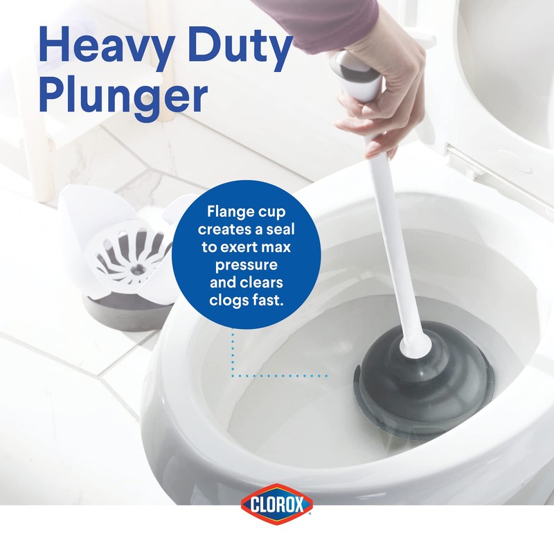 Clorox Toilet Plunger with Hideaway Holder Caddy Heavy-Duty Compact Design