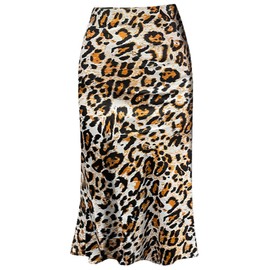 Leopard Print Maxi Skirt Novelty Silk Womens Skirts Summer High Waist Midi Length Skirts Casual Trendy Animal Print Satin A Line Skirt,Leopard XS