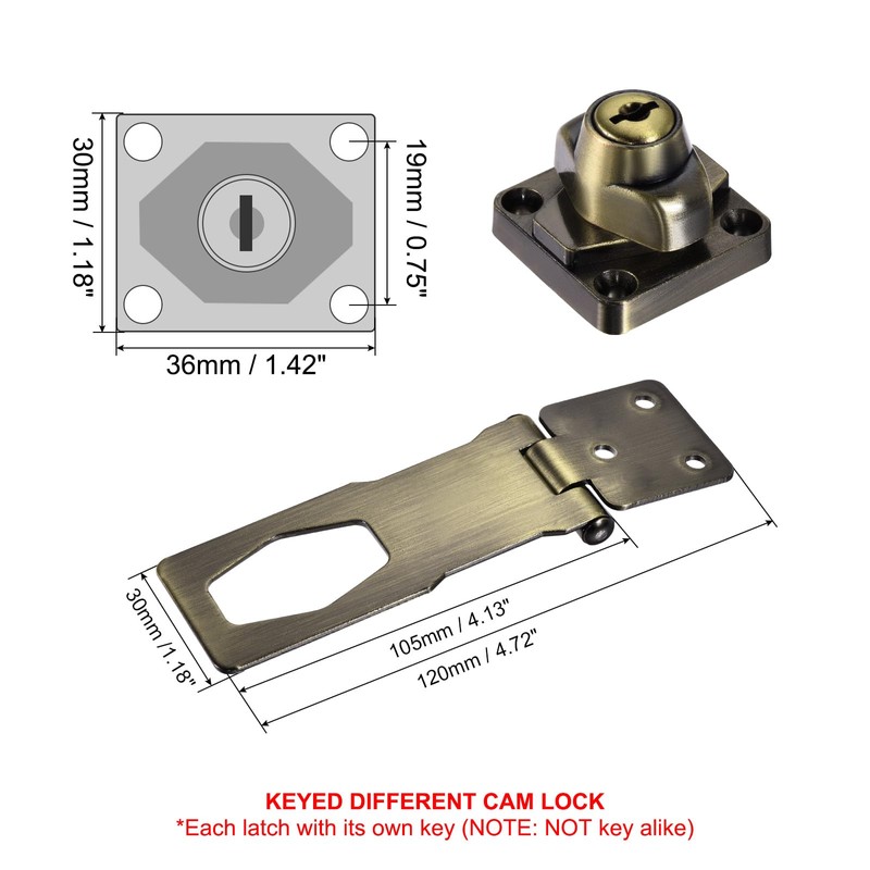 PATIKIL Keyed Hasp Locks, 2 Pack 4 Inch Twist Knob