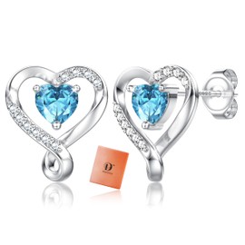 Dochais Earrings 925 Sterling Silver Stud Earrings Heart Earrings Women's Stud Earrings Silver Birthstone Earrings Cubic Zirconia Jewellery Gift for Women, Sterling Silver