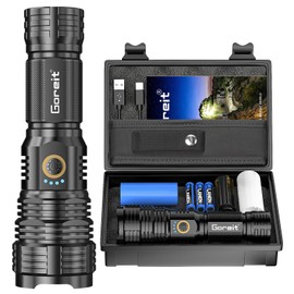 Flashlights LED High Lumens Rechargeable, Goreit 20,000 Lumens XHP70.2 Super Bright Flashlight, Flash Light Battery Powered, Powerful Handheld Flashlight with holster for Emergency Camping Hiking Gift