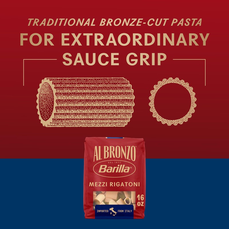 Barilla Al Bronzo Mezzi Rigatoni Pasta 16 oz., Bronze Cut,