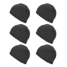 PATIKIL Sweat Wicking Cap, 6 Pack Skull Cap Football for Men Breathable Cooling Helmet Liner Bandana for Cycling Running Sports Hat, Black