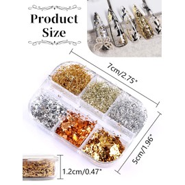 EBANKU Gold Silver Nail Flakes, Metallic Foil Nail Art Chip Glitter Paillette Nail Sequines Glitter Gold Silver for Nail Art Decoration (2) (A)