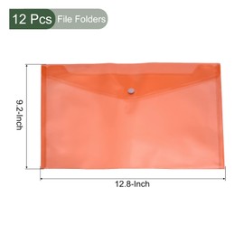 YOKIVE 12 Pack File Folders, Clear A4 Files Envelope | Plastic Document Pockets with Snap Button, Great for Office(Orange)