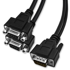 XANHAM DB9 Y Splitter 1.5 Feet 1 Male to 2 Female 9 Pin Straight Through RS232 Serial Cable Splitter, Double Shielded(Metal Braiding&AL-foil), Black, SC902MFF05