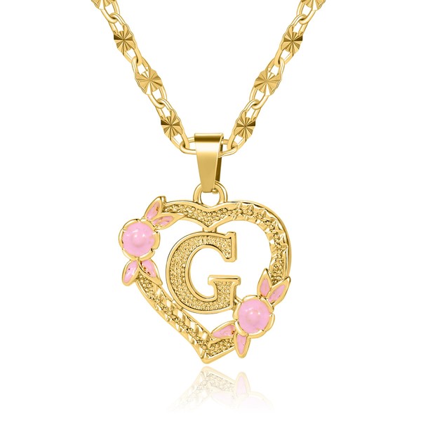 Qitian Initial Heart Necklace for Women Heart Gold Letter G