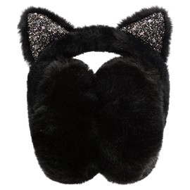 AOWVUTS Warmer Earmuffs for Women Girls Foldable Fluffy Faux Fur Thermal Ear Warmer Cute Sequin Cat Ears Plush Ear Muffs Soft Winter Accessories Coldproof Ears Covers Protector for Outdoor