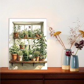 Lxmsja Plants Shelf Paint by Numbers Kit for Adults, Window Acrylic Paint by Numbers for Adults Beginner, DIY Craft Supplies Oil Painting Kits for Home Wall Decor 12x16 inch (Framed)