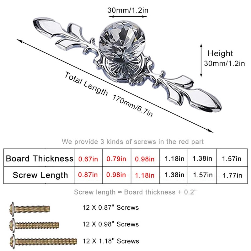 ESreake Drawer Dresser Knobs Pull Handles, 12 Pack Diamond Clear