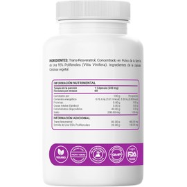 RESTART Trans Resveratrol 400mg con Semilla de Uva 95% Polifenoles – Cápsulas Veganas Vcaps, Alta Pureza y Potencia – 60 Cápsulas (Trans Resveratrol 400mg)