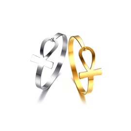 Hisatan Stainless Steel Egyptian Ankh Cross Key of Life Open Cuff Bangle Bracelet for Women,2 Color