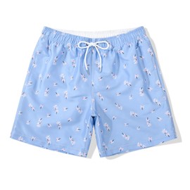 MADHERO Mens Short Swim Trunks 5 Inch Inseam Quick Dry Print Beach Shorts with Mesh Lining and Pockets Blue Tree Size XL