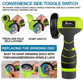 ZFULVO Cordless Brush Angle Grinder Kit, 19500rpm Mini Electric Angle Grinding Tool with 2pcs 16.8V 2000mAh Batteries and 5-Cutting Discs, Grinder Handheld Cutter for Metal Wood