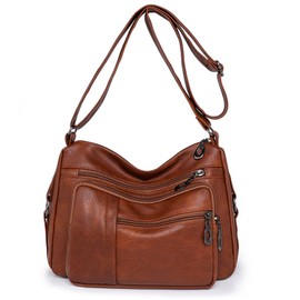 Ray-Velocity Women's Vintage Shoulder Bags, Shoulder Bags with Multiple Pockets, Lightweight Handbag for Everyday Work, Shopping, Travel, B Brown