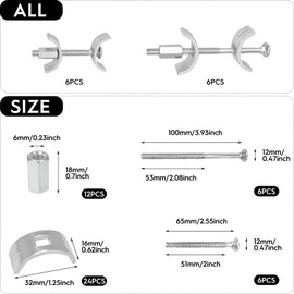 Boloest 12pcs Kitchen Countertop Connector Fasteners Furniture Connector Bolts Worktop Joint Connectors Accessories for Kitchen Worktops Bar Counters（65mm,100mm）