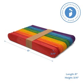 Colored Popsicle Sticks for Crafts, Large Colored Craft Sticks, Pack of 500, Each Stick 6" Long x 3/4" Wide, by Woodpeckers