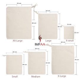 IMFAA Plain Drawstring/Sack/Stocking/Storage/Laundry/Muslin 100% Cotton Shopping Bags in 6 Sizes (10, Small(25x30) CM)