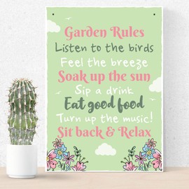 RED OCEAN Funny Garden Rules Novlety Wall Plaque For Garden Shed Summer House Decor Gardening Lover Gift For Mum Nan Grandad
