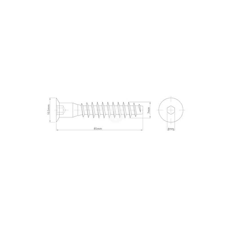 7mm x 85mm Silver Hex Socket Flat Head Confirmat Screws