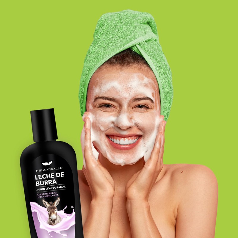 Shanatural's Jabón Líquido Facial Leche de Burra, Hidratación Intensa, Limpieza