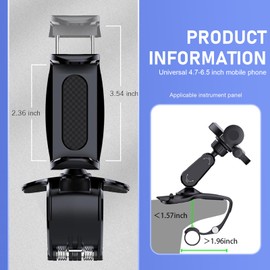 Titgoes 1 PC Car Dashboard Phone Holder, Anti-Slip 360 Degree Rotation Car Clip Mount, in-car Navigation for Dashboard Vent Visor Rearview Mirror, Universal for Cars SUVs Trucks (Black)