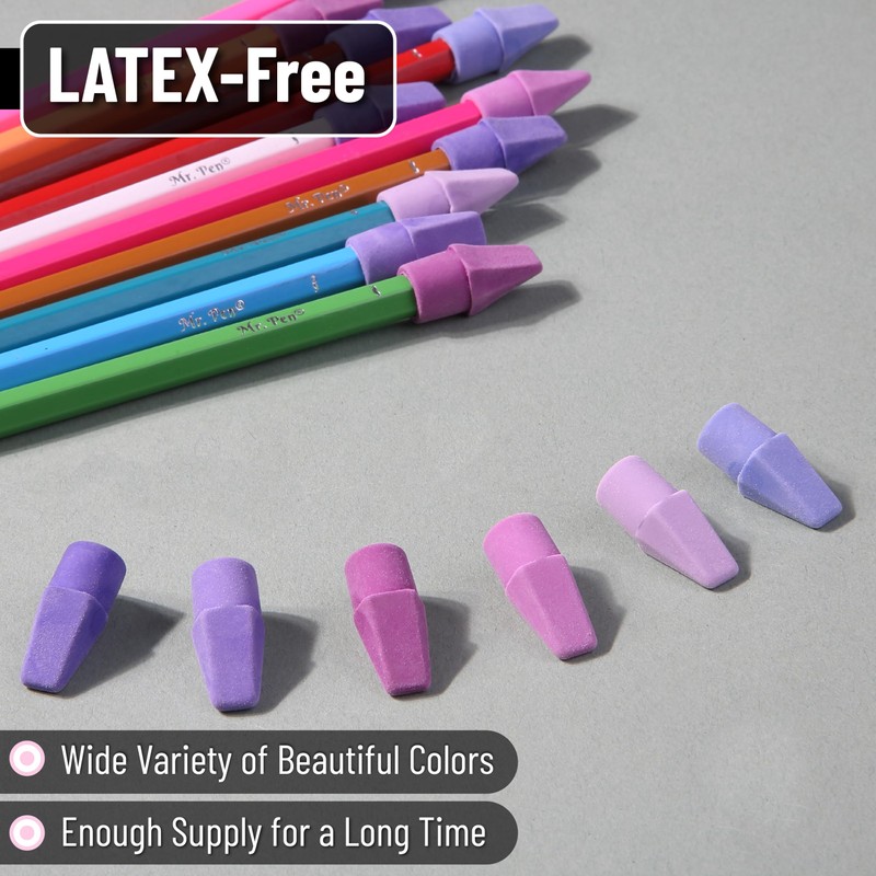 Mr. Pen- Pencil Top Erasers, 120 Pack, 6 Different Purple