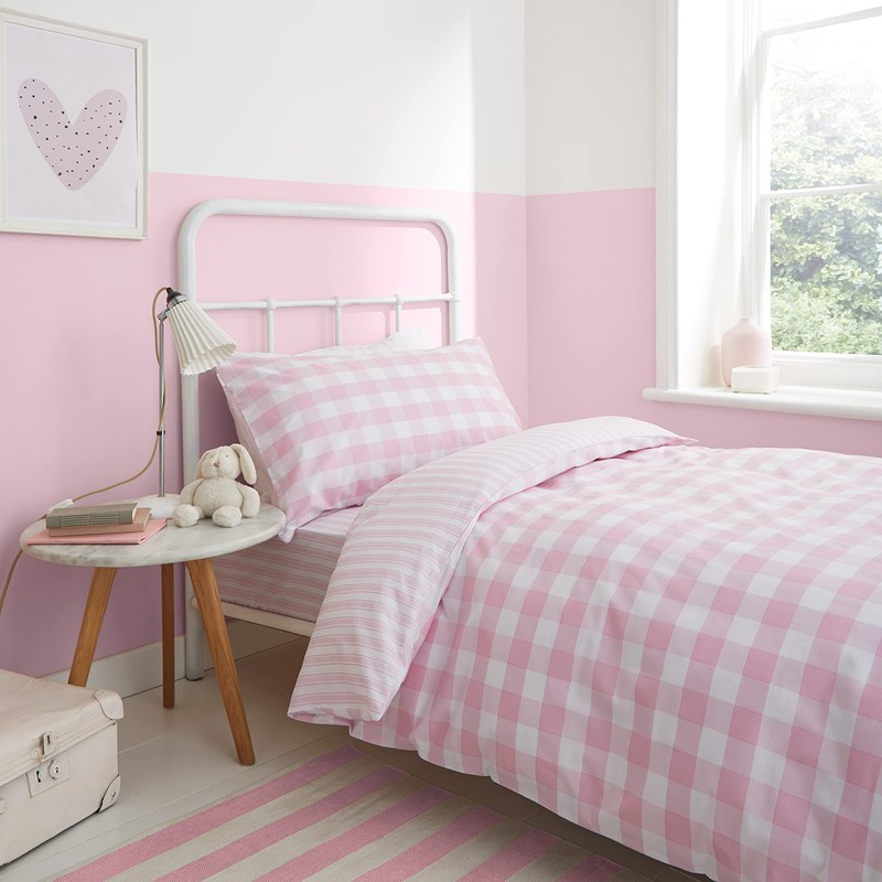 Bianca Check and Stripe Cotton Reversible Single Duvet Cover Set