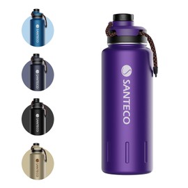 Insulated Water Bottles, Stainless Steel Flask with Lanyard & Wide Mouth Spout Lid, Leak Proof Double Wall Vacuum Drink Bottle, Keep Drinks Hot & Cold for Hiking Camping (Aurora Purple, 32oz / 950ml)