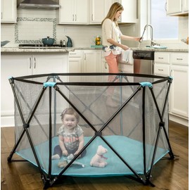Regalo Safety My Play Portable Baby Play Yard & Playpen, 6-Panel Indoor & Outdoor Playpen with Mesh Sides, Foldable, Washable Fabric, 48-Inch, Aqua, Tested & Safe, American Designed & Family Owned