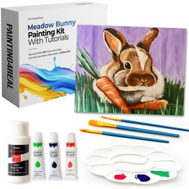Painting4Real DIY Painting Kits for Adults and Kids with Video Tutorials: Learn How to Paint Meadow Bunny – Painting Set & Art Supplies Kit, Ideal for Modern Farmhouse Art – 9 Piece Acrylic Paint Set