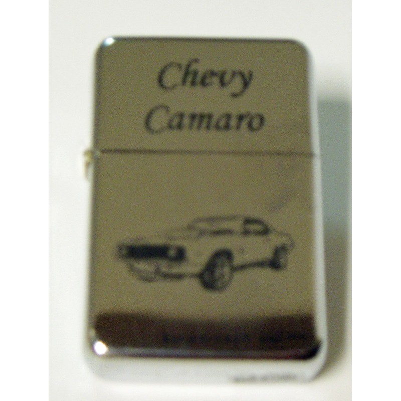 Chevy Camaro Engraved Chrome Plated Brass Refillable Lighter in Black