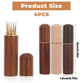 Tyqour 4 Pcs Portable Wood Tooth pick Holder for Purse, Pocket Travel Toothpicks Holder, Mini Tooth Picks Holder Dispenser for Storage Needle Pill Bead Ear Pick Cotton Swab and Other Small Object