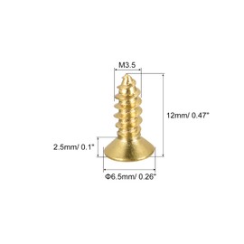 sourcing map Brass Wood Screws, M3.5x12mm Phillips Flat Head Self Tapping Connector for Door, Cabinet, Wooden Furniture 50Pcs