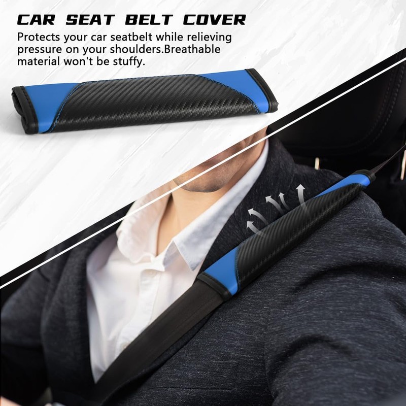 ongfuwu 2PCS Car Seat Belt Cover Pad, Soft Carbon Fiber