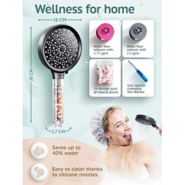 KUNTO Filtered Shower Head – Handheld Shower Head with Different Jet Types – Mineral Shower Head High Pressure Shower Heads for At Home Spa Experience – Elegant Water Saving Shower Head(Modern, Black)