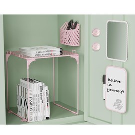 Svartur Cute Locker Accessories with Locker Shelf, Magnetic Mirror, Magnetic Pen Holder, Magnetic Small Whiteboard, Back to School Essentials Locker Decorations, 7 Piece Locker Organizer, Pink