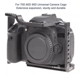 Sanpyl Jaula para Cámara para 70D 80D 90D, Jaula Completa de Aleación de Aluminio con Orificios Roscados de 1/4 3/8 Pulgadas, Soporte de Zapata Fría, para Trípode Arca, de Disparo