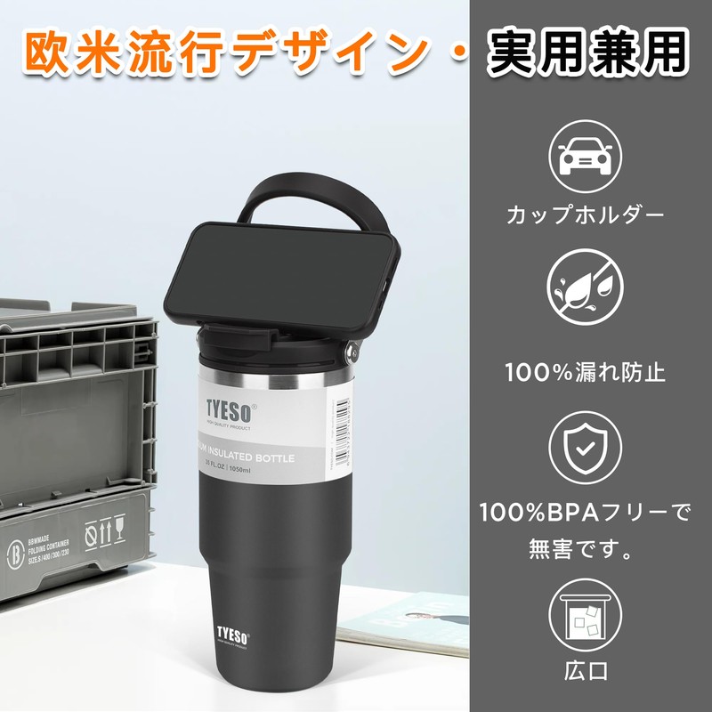TYESO Tumbler with Straw, 600ml Coffee Thermos, Vacuum Insulated, Double