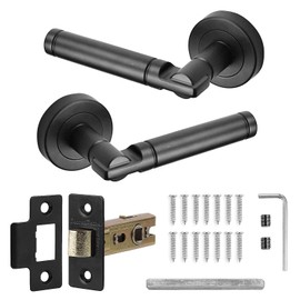 Decoranddecor Round Door Handles Internal – Aluminium Door Handle Sets Matt Black Door Handles for Wooden Interior Doors | Internal Door Handles with Fire Rated Tubular Mortice Latch | Enigma Range
