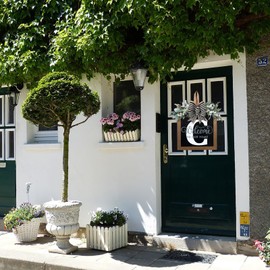 2024 New Last Name Year Round Front Door Wreath Front Porch Decoration 26 Letter Welcome Sign with Eucalyptus Garland and Bow Spring Wreaths for Front Door Outside Hanger Garland (C)