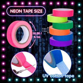 Whaline 6 Colors Neon Gaffer Cloth Tape, Fluorescent UV Blacklight Tape for UV Party (0.6 inch x 16.5 feet)