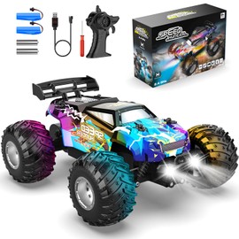 Rc Truck, 1:18 2WD Off-Road RC Cars, 20 KM/H All-Terrain Remote Control Car with Headlights & Body Lights, 2.4GHz, 2 Rechargeable Batteries, Monster Truck Toys for Boys & Girls