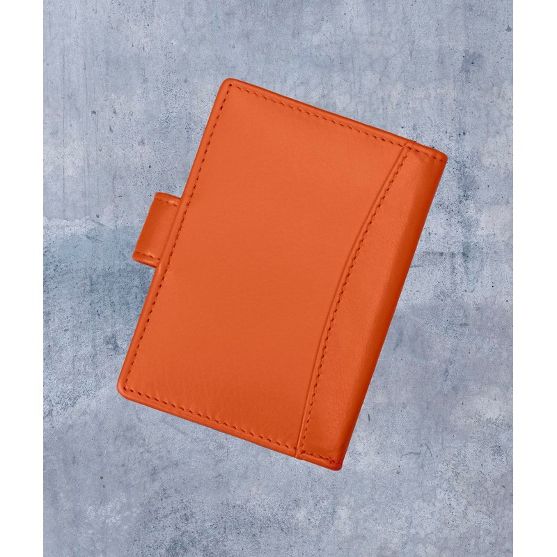 RFID Blocking Soft Orange Leather Credit Card Holder Wallet Popper
