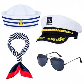 Orgoue Yacht Captain Costume Set, Navy Costume Sailor Costume Accessories with Sailor Hat Scarf Captain Hat and Sunglasses