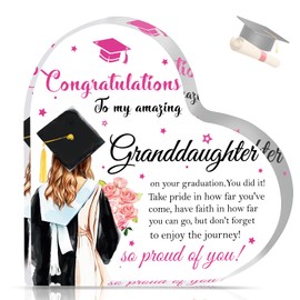 DPKOW Congratulations Graduation Gifts for Her 2025, Leaving School Gifts for Granddaughter, Heart Shaped Acrylic Plaque Class of 2025 Gift Prom Gift Well Done, Graduation Presents for Granddaughter